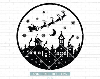 Christmas Village Svg File / Christmas Scene Svg / Christmas Svg / Christmas Santa Svg / Christmas Svg File for Cricut and Silhouette