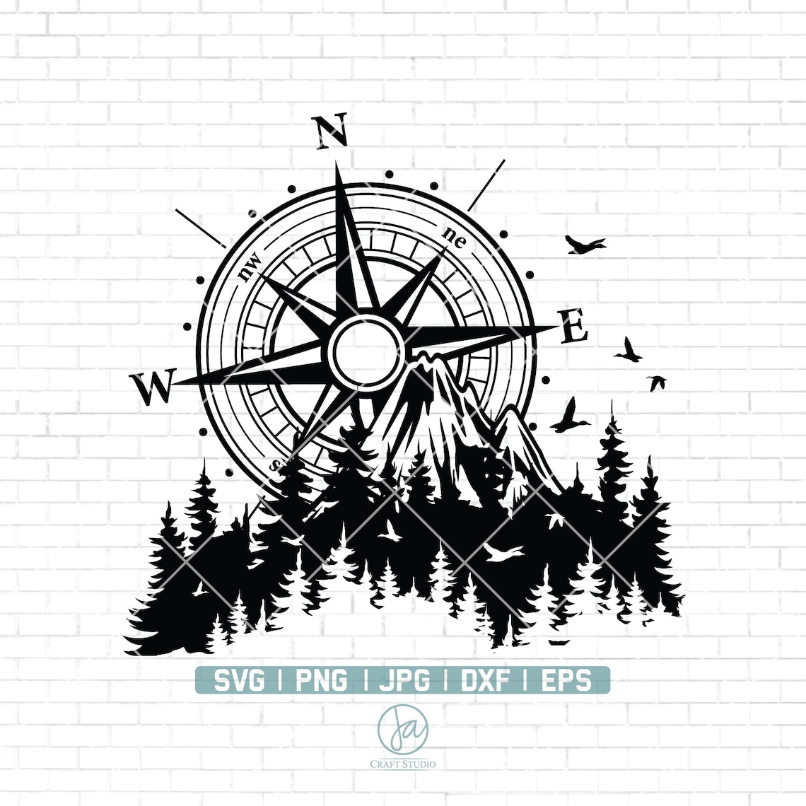 Compass and Mountains Svg Compass and Forest Svg Nature Etsy