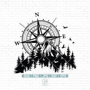 Compass and Mountains Svg Compass and Forest Svg Nature Svg Adventure ...