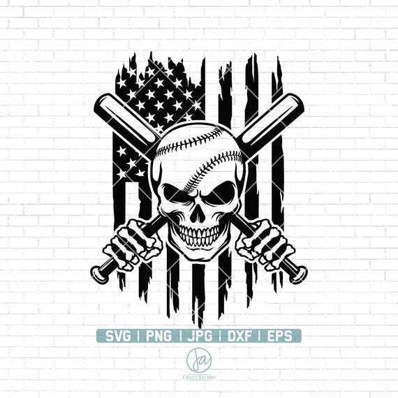 US Baseball Skull With Crossed Bats Svg Softball Skull Svg | Etsy