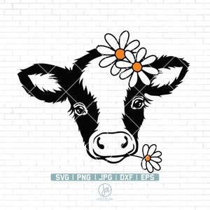Cow with Flower Svg | Cute Cow Svg | Floral Cow Svg | Floral Animal svg | Baby Cow svg | Farm Life svg | Cow Svg Files for Cricut | Png Dxf