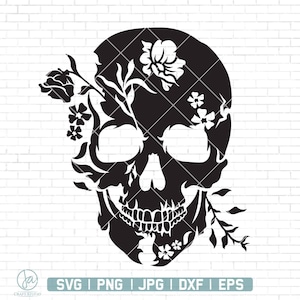 Floral skull svg | skull with flowers silhouette | skull clipart | skeleton svg | floral skeleton Svg | Skull Svg | Magic skull svg | Png