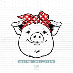 Pig Bandana Svg | Pig with bandana Svg | Pig Svg File | Pig Cut File | Bandana Pig Svg | Animal Face | Pig with Scarf | Pig Head Scarf Svg