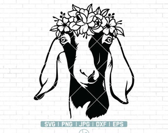 goat svg | Goat with floral wreath svg | flower headband | farm animal Svg | nubian goat Svg | cute animal Svg | Goat Clipart |Goat Cut file