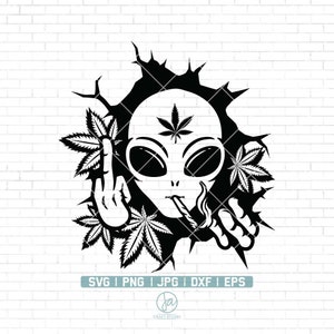 Alien Smoking Weed Svg / Alien fumando en la pared Svg / Alien Smoking Joint Svg / High as the Moon svg / Smoking Marijuana svg / Alien svg