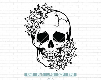 Skull Svg | Floral Skull Svg | Flower Skull Svg | Flower Skull Clip Art | Sugar Skull Svg | Skull Vector |Skull Flower Crown |Skull Cutfiles