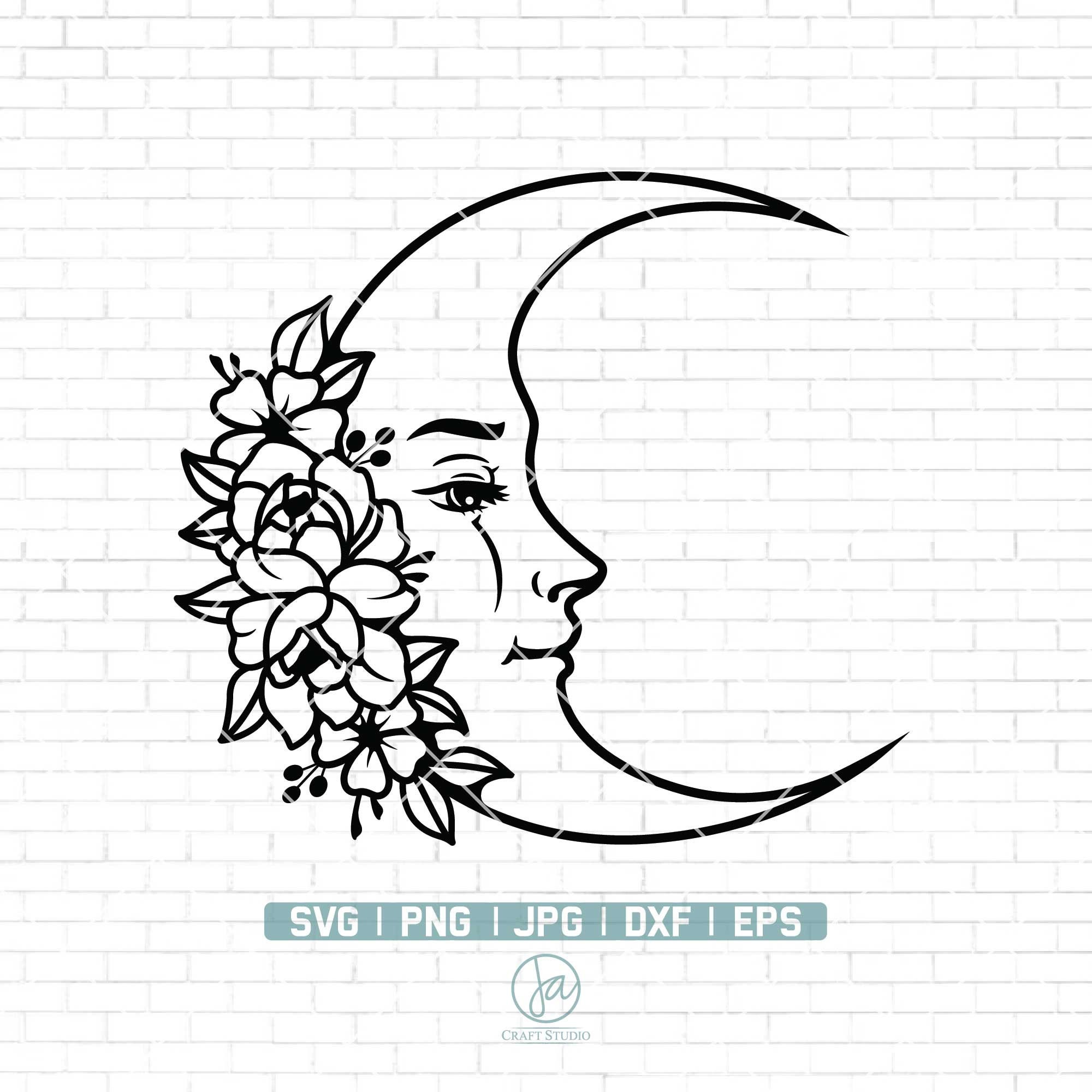 Floral Moon Svg Flower Moon Svg Moon Svg Quarter Moon Etsy