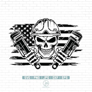 US Plumber Skull Svg | Plumber Svg | Plumber repair svg | Pipefitter Skull Svg | Plumber Shirt | Skull Svg | Plumber Clipart | Dxf Png Eps