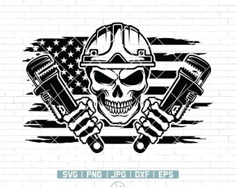 US Plumber Skull Svg | Plumber Svg | Plumber repair svg | Pipefitter Skull Svg | Plumber Shirt | Skull Svg | Plumber Clipart | Dxf Png Eps