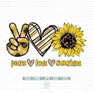 Peace love sunshine Svg / Girasol Svg / Peace Love SVG / Hand Peace Sign SVG / Hand Drawn Heart Svg / Svg for Cricut Silhouette / Png dxf