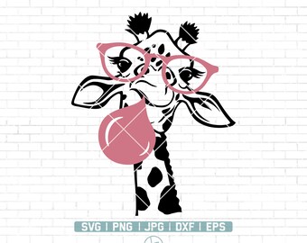 Giraff med ballong svg | Giraff Svg | Söt rolig giraff ansikte glasögon svg | Giraff vektor | Söt giraff svg | Giraff klippfiler