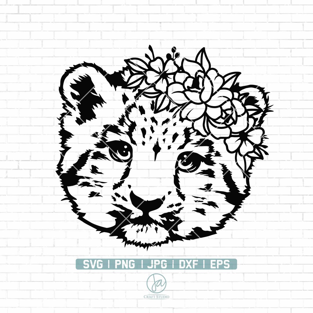 Floral Leopard Svg Cute Leopard Svg Baby Leopard Svg Peeking Animal Svg
