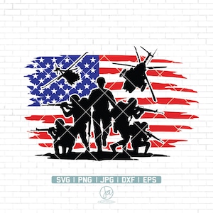 US Soldier SVG-Datei | Militärsoldaten mit Flagge Svg | Veteran Soldier Svg | Militärische svg | US-Flagge Svg | Militärische png | Soldier Cut-Datei