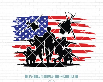 US Soldier SVG File | Military Soldiers with Flag Svg | Veteran Soldier svg | Military svg | US flag svg | Military png | Soldier Cut File