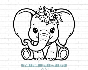Baby Elephant SVG | Cute Elephant Svg | Baby Boy | baby girl cut file | Elephant Baby Shower | Floral Elephant Svg | Kawaii Animal | Png Dxf
