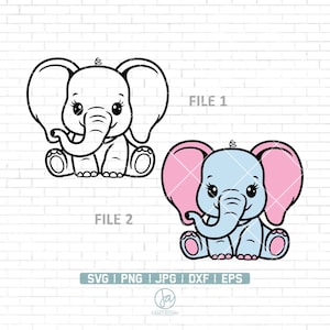 Baby Elephant SVG / Cute Elephant / Baby Boy / bambina file di taglio / Elephant Baby Shower / Kawaii Animal Silhouette Cricut / Png Dxf Jpg Eps