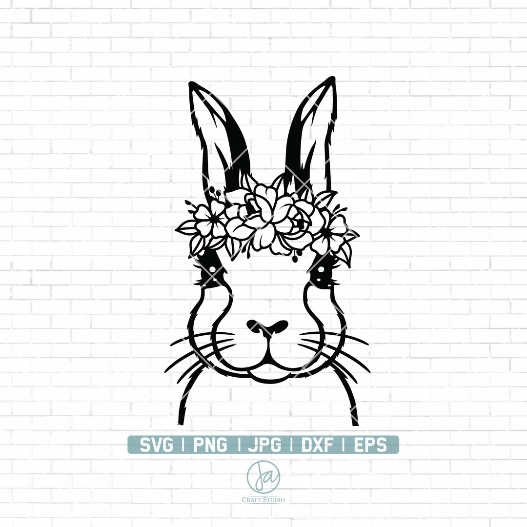 Rabbit With Flower Crown SVG | Rabbit Face SVG | Rabbit Cut File ...