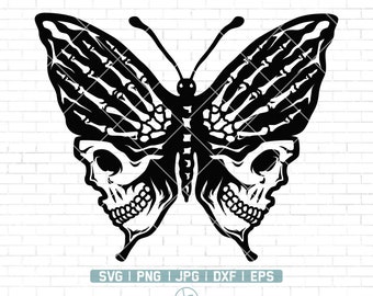 Skull Butterfly SVG | Skeleton SVG | Butterfly Svg | Gothic Decal Illustration Shirt Graphics | Cricut Silhouette Vector Cricut Dxf Png Eps