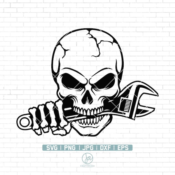Mechanic Skull Svg | Skull Mechanic Svg | Mechanic Logo | Patriotic Skull Svg | Skull Mechanic Svg | Wrenches Svg |  Cutting Files Png Dxf
