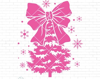 Coquette Christmas Tree SVG PNG, Pink Bows Svg, Retro Christmas Preppy Svg, Pink Christmas Svg, design for kids Girly Xmas Svg, Png Dxf Eps