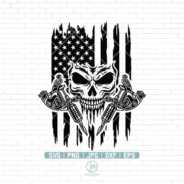 US Skull Tattoo Machine Svg | Crossed Tattoo Machine Svg | Tattoo Gun Ink | Tattoo Svg | Svg Files for Cricut and SIlhouette | Png Jpg Dxf