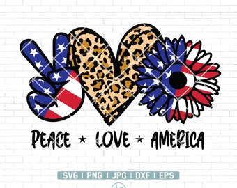 Peace Love America Svg File | 4th of July Svg File | Patriotic design Svg | Memorial day Svg | Peace Love Sunflower Svg | Fourth of July Svg
