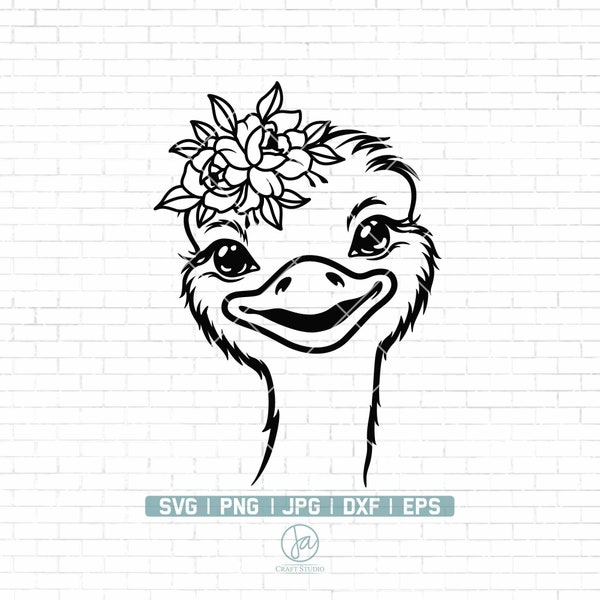 Floral Ostrich Svg | Emu Svg | Ostrich Print Safari Svg | Ostrich Clipart | Ostrich Silhouette | Ostrich Svg Cut Files for Cricut | Png Dxf