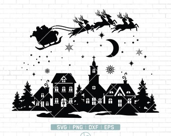 Scena di Natale Svg / Villaggio di Natale Svg / Natale Svg / Slitta di Babbo Natale / Babbo Natale Svg / Camicia di Natale / File di taglio di Natale