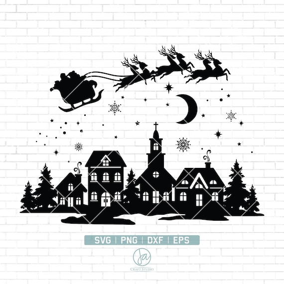 Christmas Scene Svg | Christmas Village Svg | Christmas Svg | Santas Sleigh | Christmas Santa Svg | Christmas Shirt | Christmas Cutting File