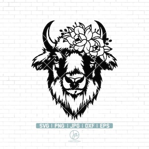Floral Buffalo Head Svg | Bison Buffalo Svg | Bison Head Svg | Buffalo Png | Wild Animal Svg | Buffalo Clipart | Animal Svg | Bison Png