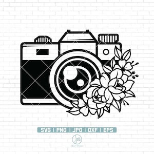 Florale Kamera SVG | Kamera mit Blumen Svg | BlumenKamera Svg | Fotografie SVG | Fotograf SVG | Kamera Svg Cut Files | Png Dxf Eps