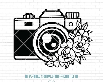 Florale Kamera SVG | Kamera mit Blumen Svg | BlumenKamera Svg | Fotografie SVG | Fotograf SVG | Kamera Svg Cut Files | Png Dxf Eps