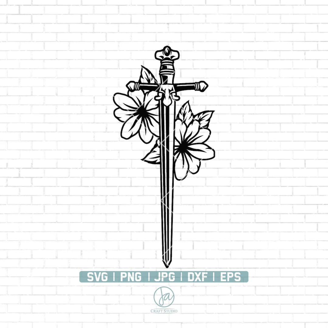 Sword Svg Floral Sword Svg Sword With Flowers Svg Knife Etsy