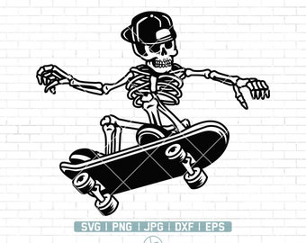 Skelet skateboarden SVG | Death Skull Skateboard Svg | Skelet-svg | Trucs voor skaterritten | Skateboarden Svg-bestanden | Dxf Png Eps Ai
