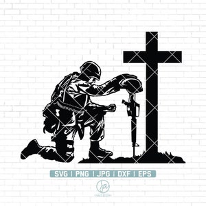 Soldier Kneeling Praying at Memorial Cross Svg File | Fallen Soldier Svg | Kneeling at Memorial Svg | Soldier Kneeling Praying | Cut Files
