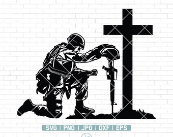 Soldier Kneeling Praying at Memorial Cross Svg File | Fallen Soldier Svg | Kneeling at Memorial Svg | Soldier Kneeling Praying | Cut Files