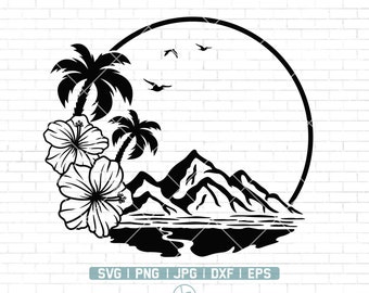 Hawaiian Flower Scene SVG | Beach svg | Palm Tree svg | Hawaii svg | Aloha svg | Tropical Frame svg | Hibiscus svg | Digital | Png Dxf Eps