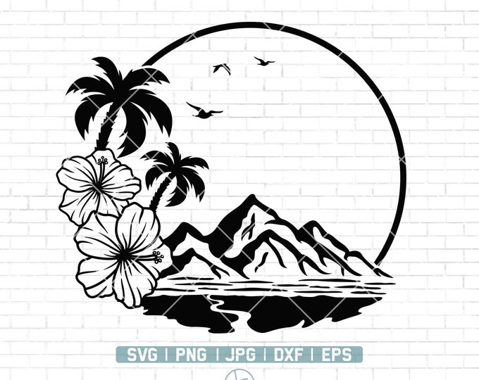 Hawaiian Flower Scene SVG, Palm Tree Svg, Hawaii Svg, Aloha Svg ...
