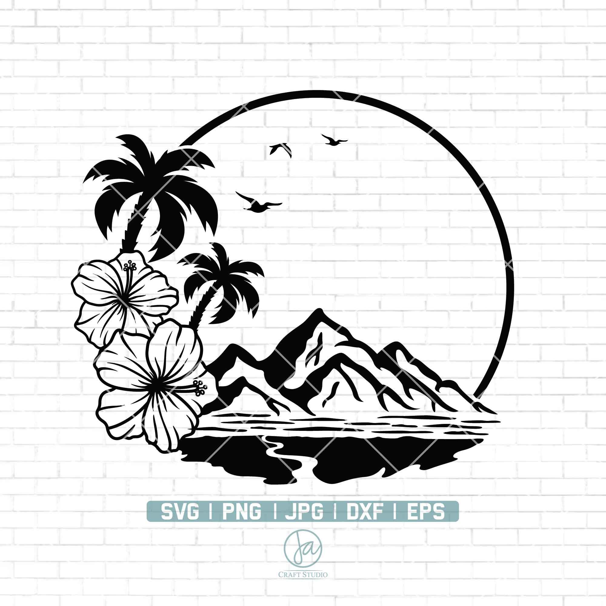Hawaiian Flower Scene SVG | Beach Svg | Palm Tree Svg | Hawaii Svg ...