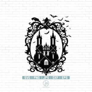 Haunted House Halloween SVG | Halloween scene Svg | Halloween Silhouettes | Halloween Frame Svg | Haunted house Svg | Clipart | Png Dxf Eps