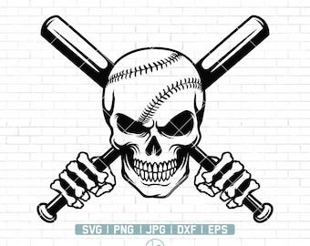 Baseball Skull with Crossed Bats Svg | Softball Skull Svg | Skull Svg | Baseball Svg | Skull baseball Svg | Baseball Mom Svg | Png Dxf Eps