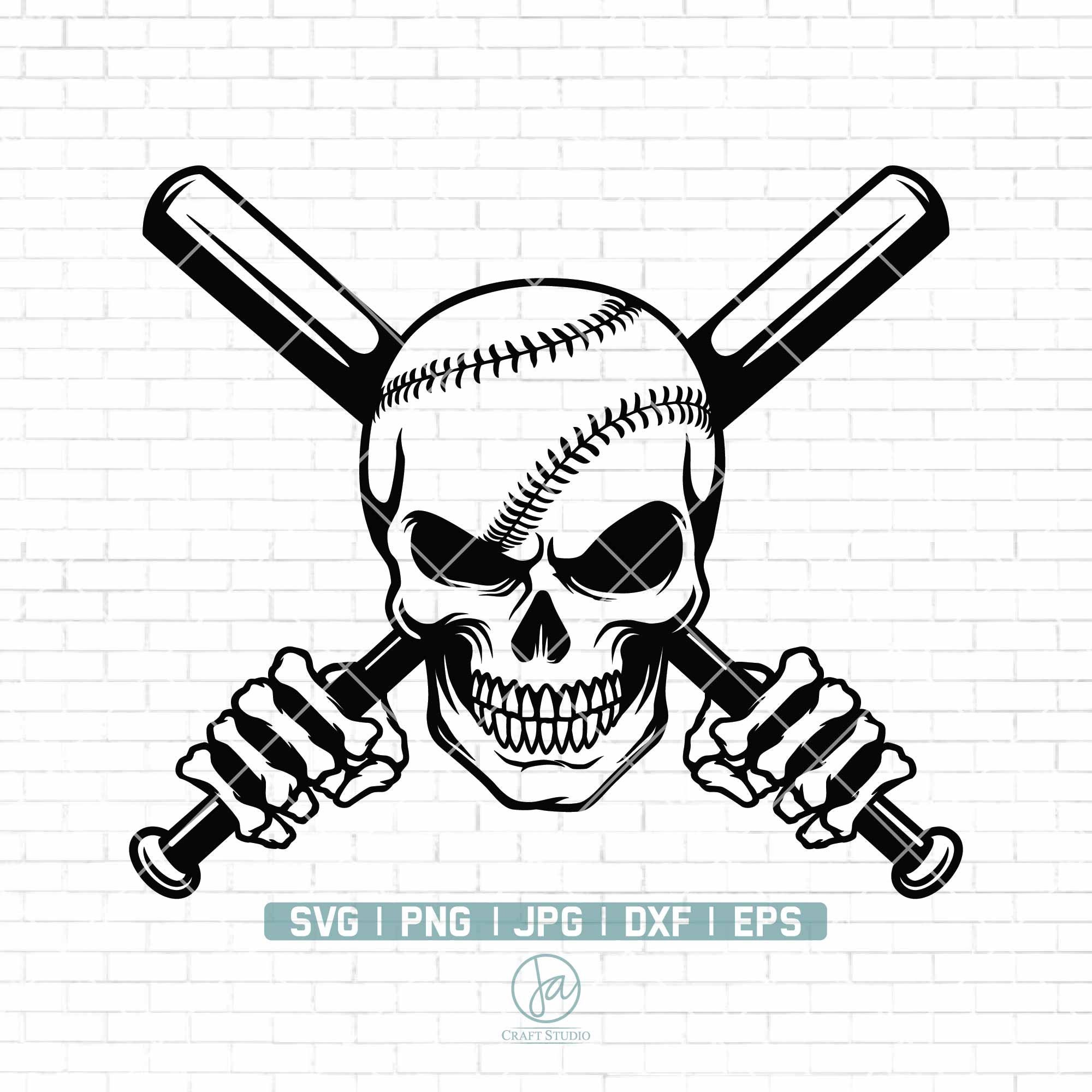 Baseball Skull With Crossed Bats Svg Softball Skull Svg Etsy