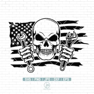 Skull Mechanic Svg | Mechanic Logo | Patriotic Skull Svg | Wrenches Svg | Mechanic Skull Png | Skull Wrenches Svg | Clipart Png Dxf Jpg Eps