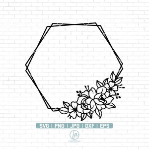Floral Wreath Svg | Floral Frame Svg | Monogram Frame Svg | Hexagon Frame Svg | Frame clipart | Paper cut template | Svg files for cricut