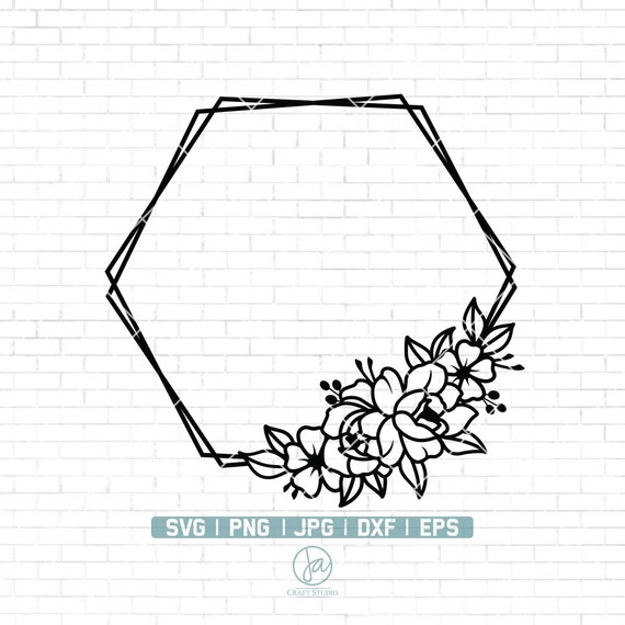 Floral Wreath Svg | Floral Frame Svg | Monogram Frame Svg | Hexagon Frame Svg | Frame clipart | Paper cut template | Svg files for cricut