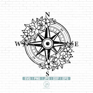 Blumen Kompass Svg | Kompass Svg | Kompass Rose Svg | Maritimer Kompass Svg | Kompass Stern Svg | Camping Shirt Svg | Adventure Svg | Png Dxf