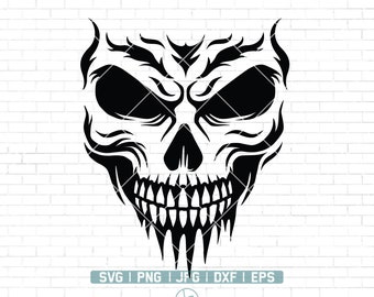 Skull Svg File / Scary Skull Svg / Halloween Skull Face SVG / Horror SVG / Skull Clipart / Skull Svg File para Cricut y Silhouette