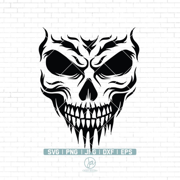 Skull Svg File | Scary Skull Svg | Halloween Skull Face SVG | Horror SVG | Skull Clipart |  Skull Svg File for Cricut and Silhouette