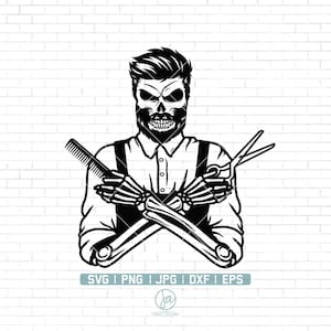 Barber Skull Svg | Barber Tshirt | Barber Svg | Barber Shop Svg | Hair Stylist Svg | Barbershop Flag Svg | Instant Download | Png Dxf Eps