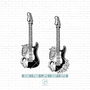 Electric Guitar Skeleton Svg | Guitar Svg | Floral Guitar Svg | Electric Guitar Svg | Music Clipart | Guitar Png | Glowforce | Png Dxf Eps